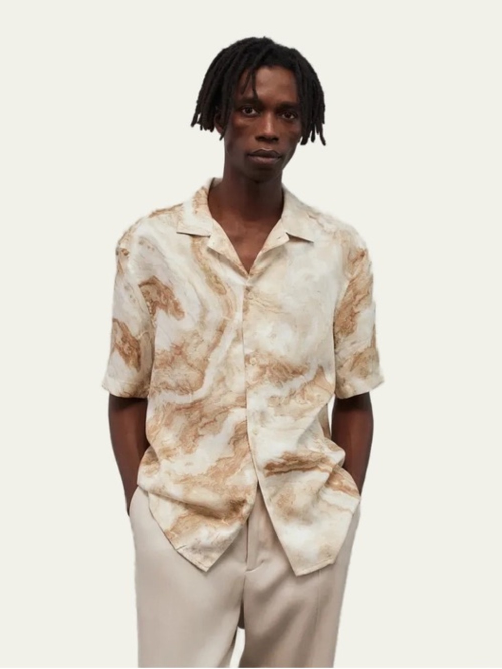 H&M NWT 100% Lyocell Marbled Button Down Camp Shirt Size XL